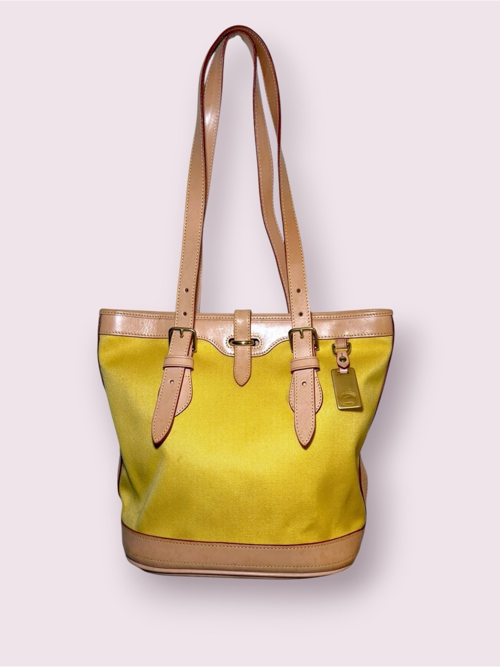 Dooney & Bourke Cabriolet and Vachetta Leather Yellow Bucket Shoulder Purse NEW